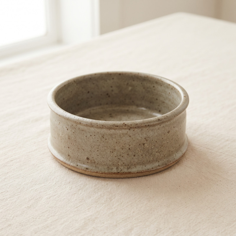 Speckled Stoneware Bowl, hand-thrown in a speckled oat glaze with a raw clay foot