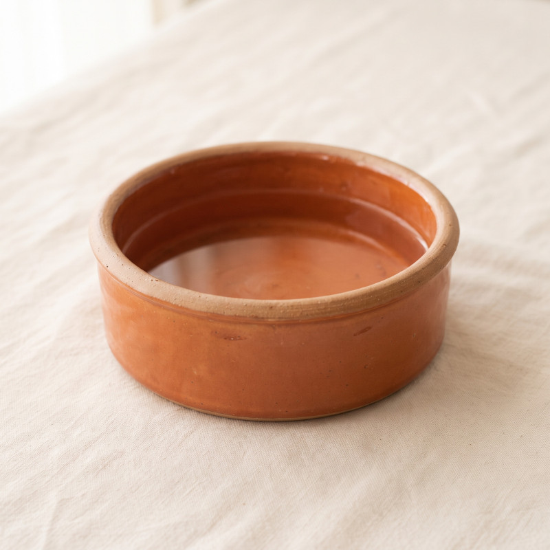 Terracotta Glaze Water Bowl, a wide heavy stoneware bowl in a warm terracotta glaze