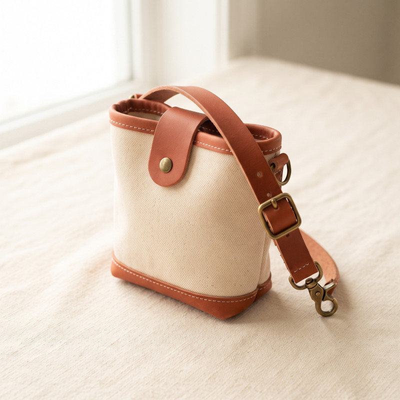 Canvas Walk Pouch in waxed canvas with a leather flap and brass clip