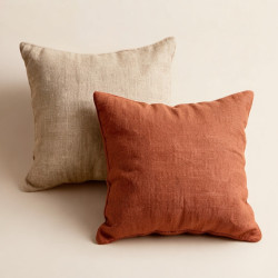 Linen Catnip Pillows, set of two stonewashed linen pillows in oat and terracotta
