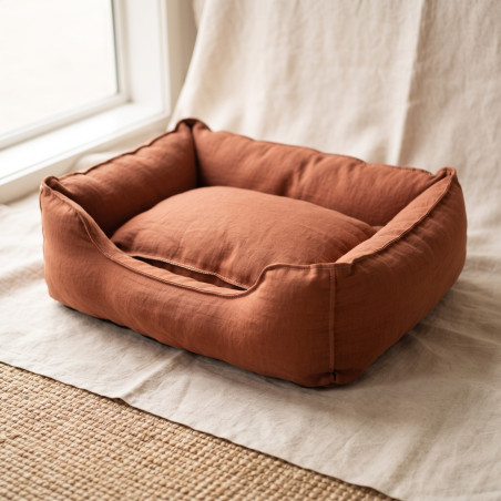 Stonewashed Linen Bolster Bed with raised bolster sides and a removable heavy linen cover
